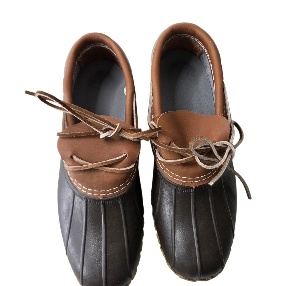 L.L.‎ Bean Mens Bean Boots Low Cut SZ 7N Brown Leather Rubber Shoes Waterproof